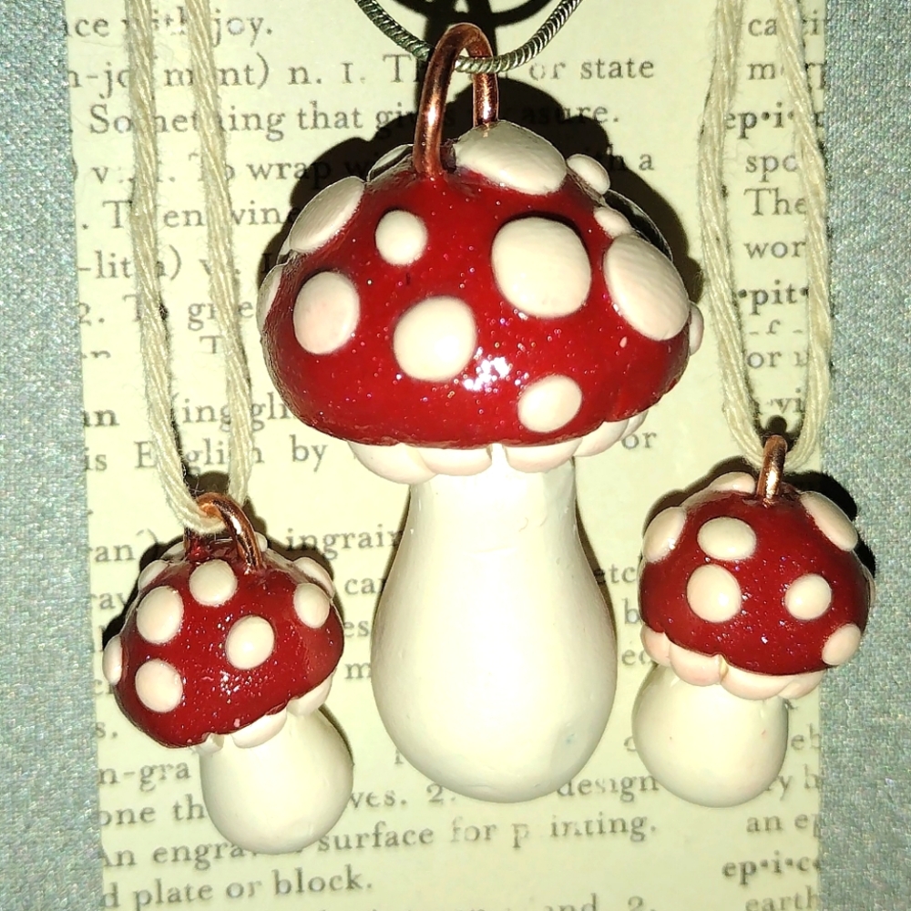 Mushroom Necklace with matching Earrings